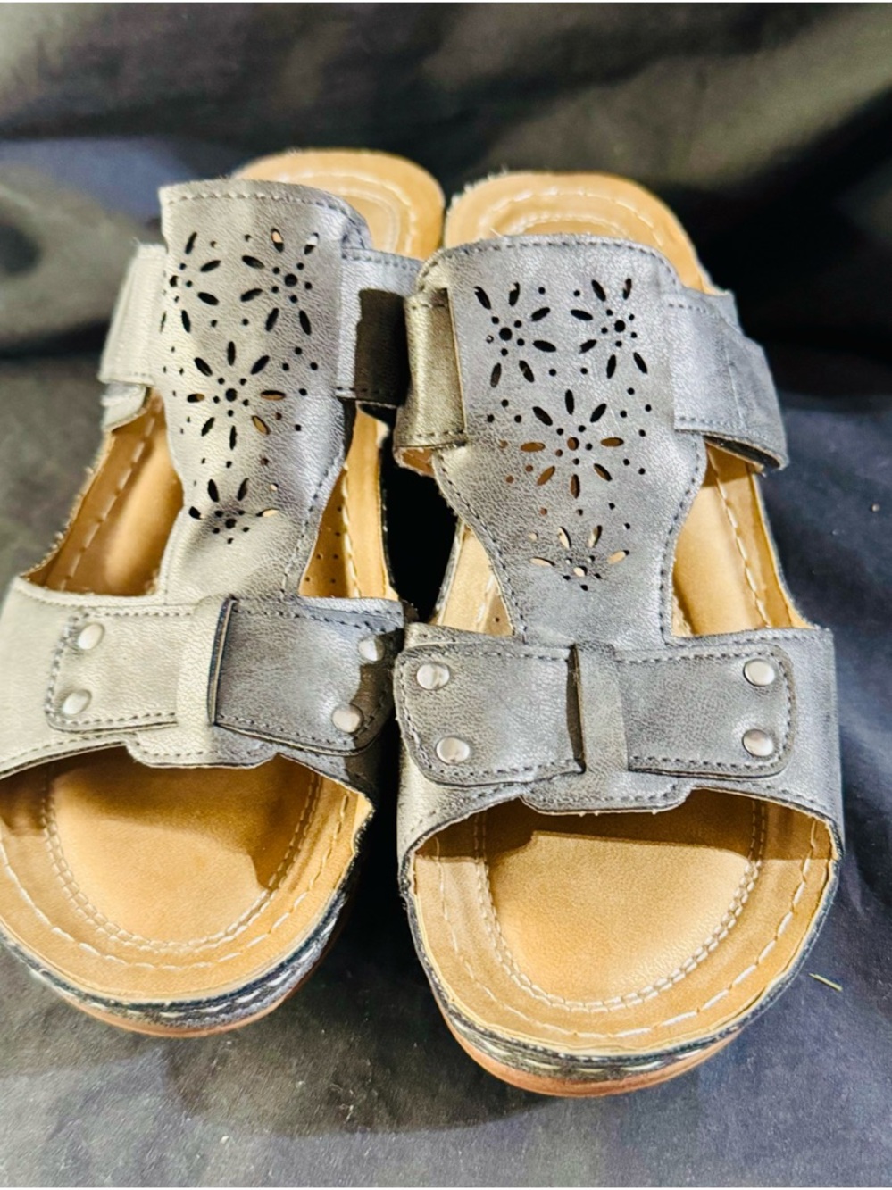Women's Casual Gray Perforated Slide Sandals